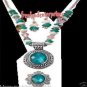 Necklace, Earring & Ring Bold Faceted Medallion Turquoise 3 Piece/Unit Gift Set