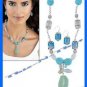 Necklace, Earring Turquoise Colored Set Sea Glass Accent Gift Set ~ Silvertone ~