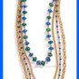 Necklace Sparkling Metallic Multi Strand Neckllace Goldtone Blue-Green New Boxed