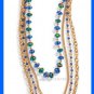 Necklace Sparkling Metallic Multi Strand Neckllace Goldtone Blue-Green New Boxed
