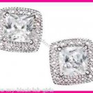 Earring Brilliant CZ Stud Princess Earrings Silvertone Pierced ~NEW~(Circa 2015)