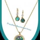 Necklace Earring Geniune Abalone Pendant Goldtone Gift Set NEW Boxed