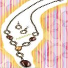 Necklace Earring Simple Glam "Y" BROWN Gift Set ~ NEW Boxed