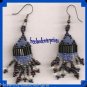 Earring Beaded Dangling Pierced Earrings Black & Blue Pierced NEW