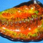 Ashtray Orange & Black Marbled Coloring Leaf Retro Ceramic Vintage USA ("A")