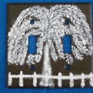 Light Switch Plate Cover - Decorative Weep'g Tree-Fence - Brown & White w/Screws
