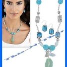 Necklace Earring Turquoise Colored Set Sea Glass Accent Gift Set ~ Silvertone ~ Necklace Earring Turquoise Colored Set Sea Glass Accent Gift Set ~ Silvertone ~