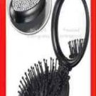 Hair SHIMMERING COMPACT TRAVEL BRUSH folding with Mirror & RHINESTONES ~BLACK~