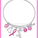 Breast Cancer Crusade Hope Charm Bracelet ~ Pink & Silvertone ~ NEW Boxed ~