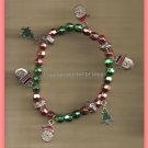 Christmas BRACELET #038 Childs 6 Charm & Beads ~Stretch Bracelet~No Clasp~6 1/2"