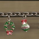 Christmas BRACELET #025 Silvertone with 6 Different Charms 8 inch w/Toggle Clasp