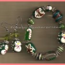 Christmas BRACELET #039 Lampwork Green Glass Beads Stretch Bracelet & Earrings Christmas BRACELET #039 Lampwork Green Glass Beads Stretch Bracelet & Earrings