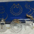 Christmas Ornament Glass Gift Set of 3-Snowman-Wreath-Deer-Sz Approx 2-2 1/2 In.