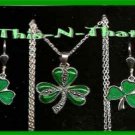 Necklace Solvar Shamrock Sterling Silver Marcasite & Enamel, & Shamrock Earring Gift Set Necklace Solvar Shamrock Sterling Silver Marcasite & Enamel, & Shamrock Earring Gift Set