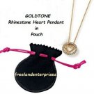 Necklace Rhinestone Heart Pendant in Pouch Goldtone Necklace w/Black Pouch (NEW) Necklace Rhinestone Heart Pendant in Pouch Goldtone Necklace w/Black Pouch (NEW)