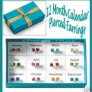 Earring All In 1 Calendar 12 Pair Stud Birthstone Colors Earrings--New Old Stock Earring All In 1 Calendar 12 Pair Stud Birthstone Colors Earrings--New Old Stock