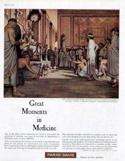 1959 Parke-Davis Pharmaceutical Print Ad-Code of Hammurabi