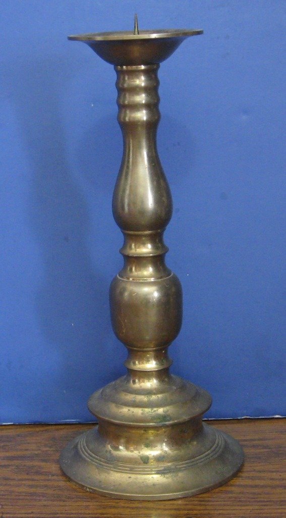 Large Heavy Brass Candle Holder 10 1/2 Inches Tall 4 3/8 Inch