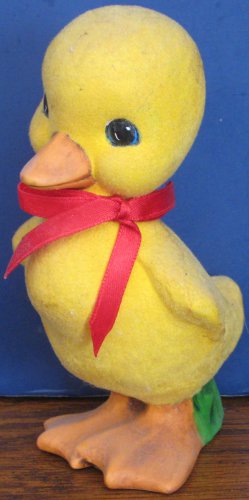 Yellow Flocked Ceramic Duck - 5" Tall - Duckling - 1990s Vintage