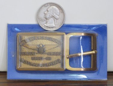 American Bowling Congress Brass Belt Buckle Most Improved Average 1960 - 1961 Vintage