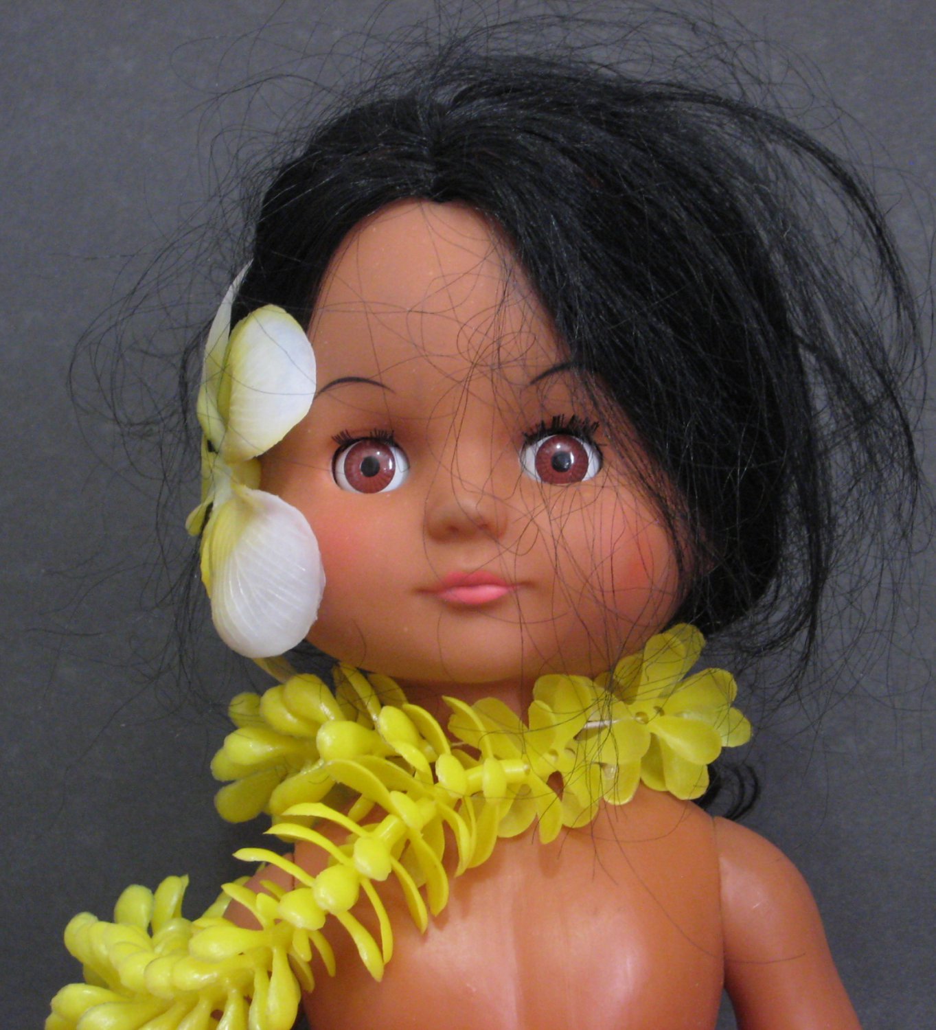 Hawaiian Blow Molded Plastic 15" Hula Doll with Grass Skirt and Lei - 1960s or 1970s Vintage
