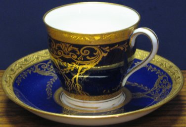 Chicago Spaulding Minton Tea Cup and Saucer - Cobalt Blue Gold White - 1970s Vintage