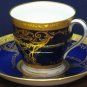 Chicago Spaulding Minton Tea Cup and Saucer - Cobalt Blue Gold White - 1970s Vintage