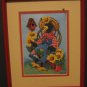 Anthropomorphic Crow Lady Matted and Framed Needlepoint Wall Hanging - 1980s Vintage