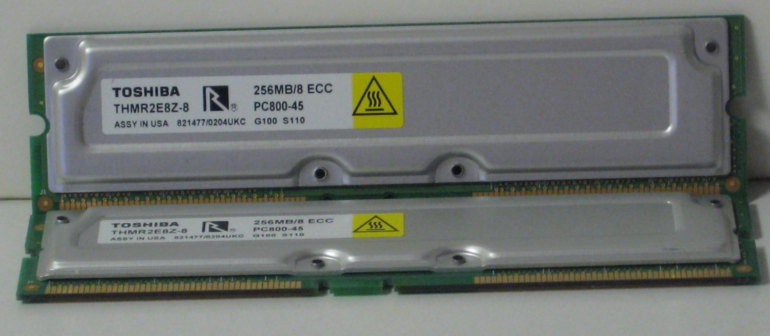 Lot of 2 PC800 RAMBUS RDRAM 256MB Memory Sticks / RIMMs - 512MB Total