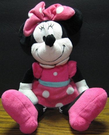 Disney Minnie Mouse 14" Plush Doll In Pink Polka Dot Dress - 1998 Vintage