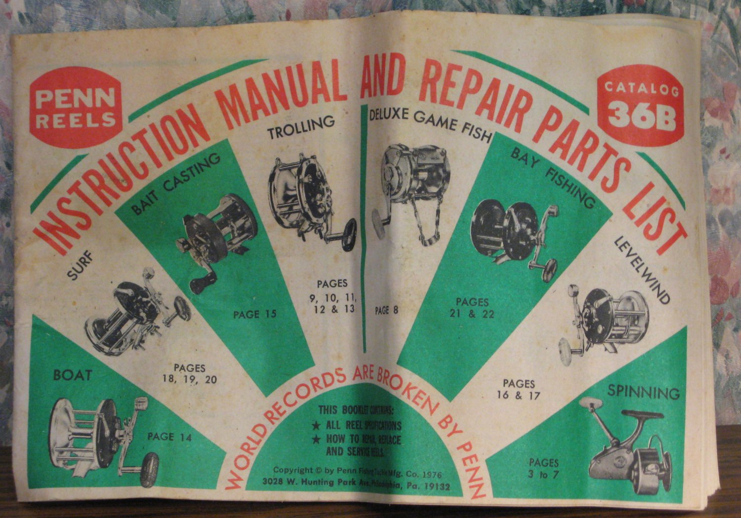 Penn Reels Fishing Reel 39 Page Catalog 36B 1976 Vintage