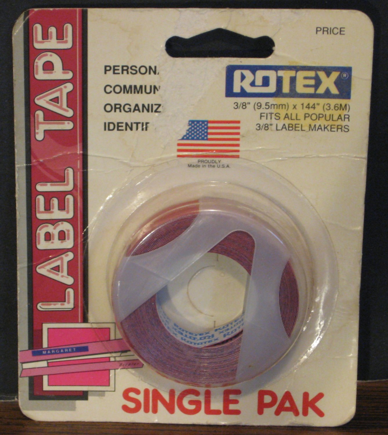 Rotex Roll of Red Label Maker Tape 3/8" New on Card 12 Foot Roll