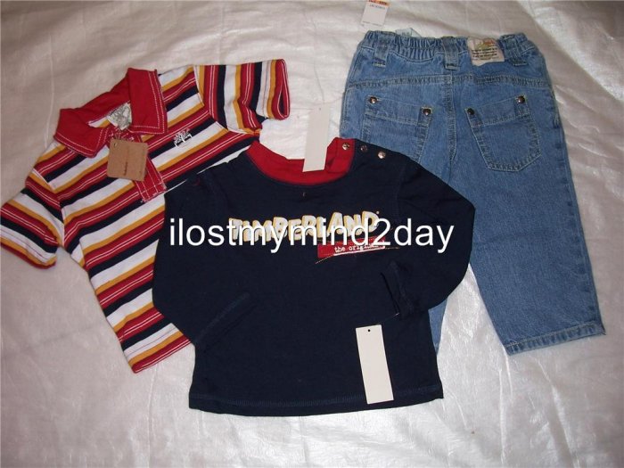 TIMBERLAND BABY BOY 3 PIECE JEAN OUTFIT SZ 12 MONTHNWT
