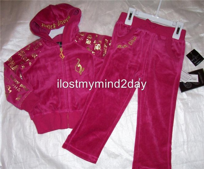 BABY PHAT GIRLZ PINK WITH GOLD VELOUR/FOIL SET SZ 2T~SWEET~NWT