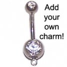 Add A Charm Double Swarovski Crystal Navel Belly Ring BJ46