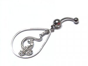 Crystal Cat Dangle Belly Navel Ring BJ37
