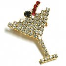 Crystal Pave Martini Glass Cocktail Drink Brooch Pin BP58