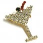 Crystal Pave Martini Glass Cocktail Drink Brooch Pin BP58