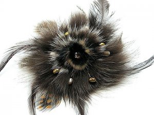 4" Stunning Brown Fur Pearls Crystal Brooch Pin BP06
