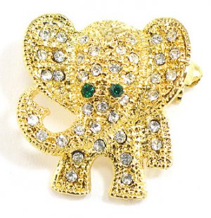 Adorable Crystal Pave Elephant 14K Gold EP Brooch Pin Broach BP41