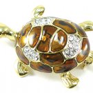 Adorable 14K Gold EP Enamel Crystal Turtle Brooch Pin Broach BP22