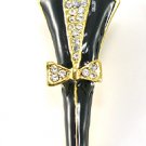 3.25 in Black Enamel 14K Gold EP Umbrella Crystal Brooch BP46G