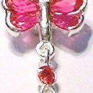 Pink Dragonfly Red Crystal Dangle Belly Navel Ring BJ35