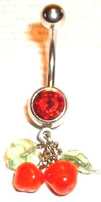 Glass Cherry Cherries Dangle Belly Navel Ring BJ27