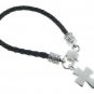 Genuine Braided Black Leather Bracelet with Cross Charm BR02