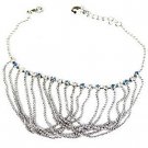 Exotic Light Blue and Clear Crystals Ball Chain Collar Bracelet