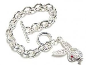 Crystal Pave Bunny Charm Rhodium Finish Toggle Bracelet BR07