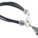 Genuine Black Leather Strands Toggle Bracelet with Filigree Charm BR03 Genuine Black Leather Strands Toggle Bracelet with Filigree Charm BR03