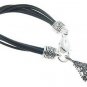 Genuine Black Leather Strands Toggle Bracelet with Filigree Charm BR03