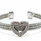 EXQUISITE CRYSTAL PAVE HEART ON 3 TWISTED CABLE WIRE BANGLE CUFF BRACELET BR30 EXQUISITE CRYSTAL PAVE HEART ON 3 TWISTED CABLE WIRE BANGLE CUFF BRACELET BR30